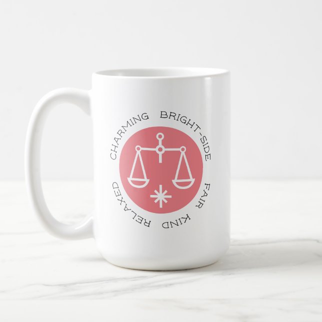 Pink Libra Zodiac Star Sign Personality Trait Coffee Mug (Left)