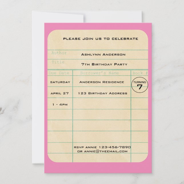 Pink Library Card Birthday (Front)
