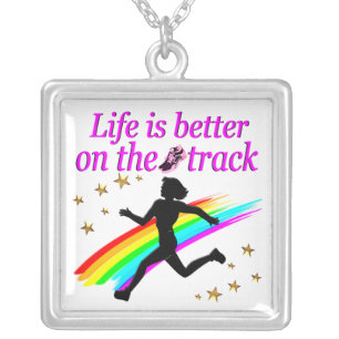 PINK LIFE IS BETTER ON THE TRACK DESIGN SILVER PLATED NECKLACE