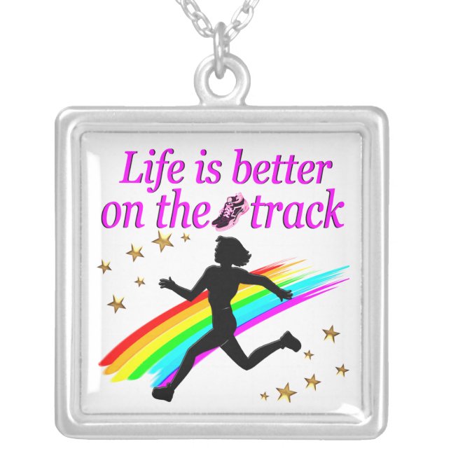 PINK LIFE IS BETTER ON THE TRACK DESIGN SILVER PLATED NECKLACE (Front)