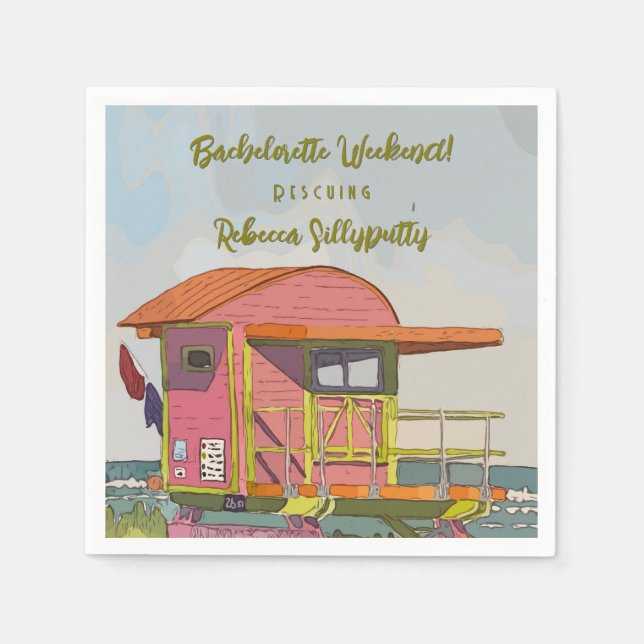 Pink Lifeguard Vibes Bachelorette Weekend Napkins (Front)