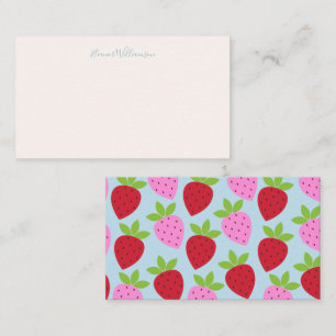 Pink Light Blue Strawberry Fruit Custom Name Small Note Card