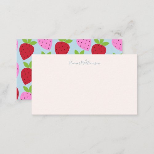 Pink Light Blue Strawberry Fruit Custom Name Small Note Card