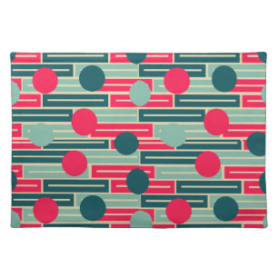 Pink, Light Blue, Teal Rectangles and Circles Cloth Placemat