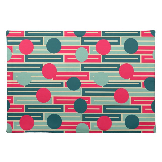 Pink, Light Blue, Teal Rectangles and Circles  Cloth Placemat (Front)