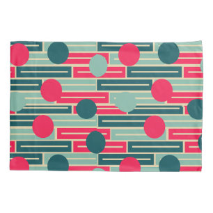 Pink, Light Blue, Teal Rectangles and Circles Pillow Case