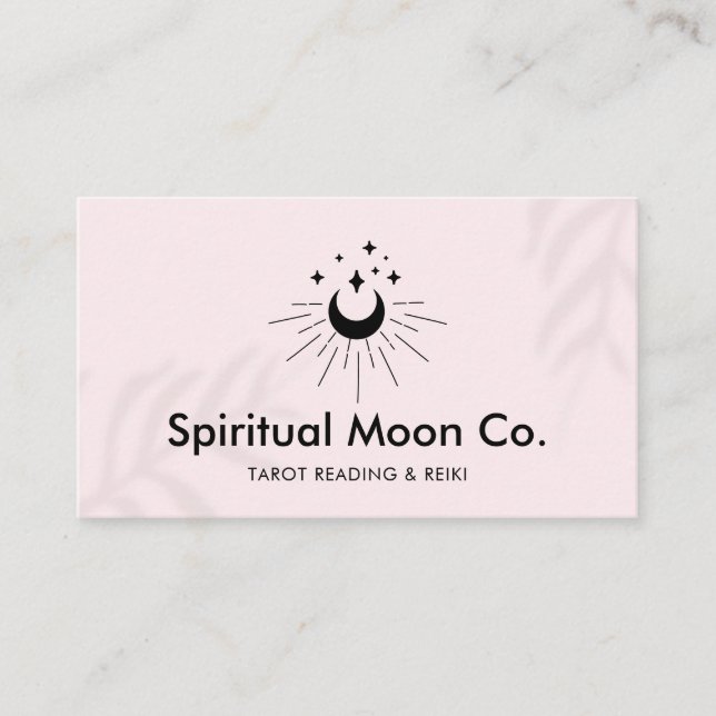 Pink Light Celestial Themed Moon and Stars Business Card (Front)