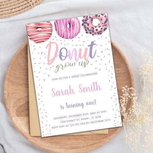 Pink Light Donut Birthday Invitations