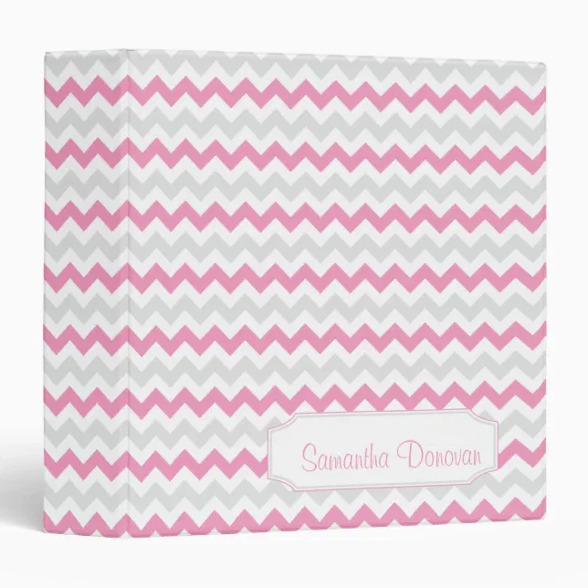 Pink Light Gray Chevron Pattern Personalized Album Binder | Zazzle