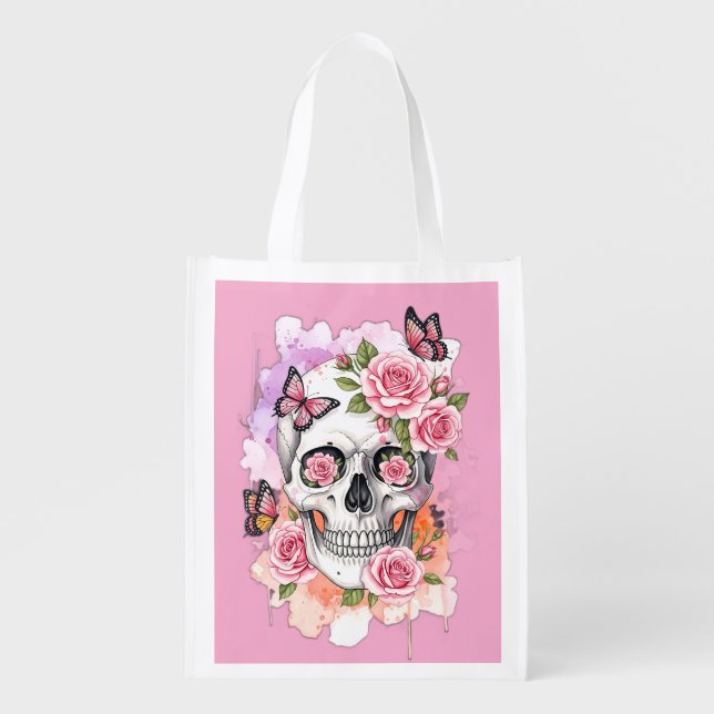 Pink Light Legacy - Gothic Skull & Rose Tote Bag (Front)