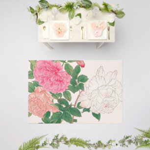Pink & Light Peach Rose Flowers with Green Leaves Outdoor Rug