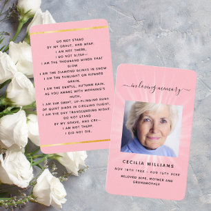 Pink light photo funeral prayer card