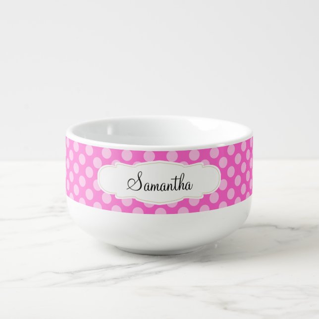 Pink & Light Pink Polka Dot Pattern Personalized Soup Mug (Front)