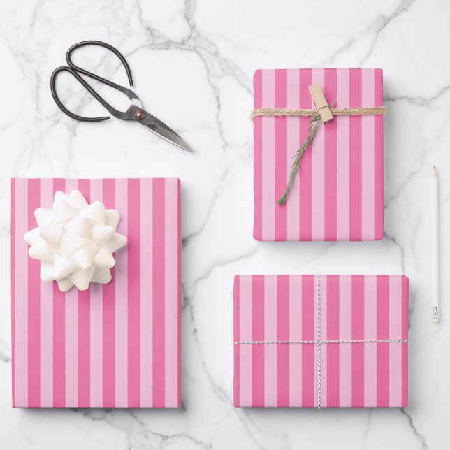 Pink & Light Pink Stripes Wrapping Paper Sheets (Front)