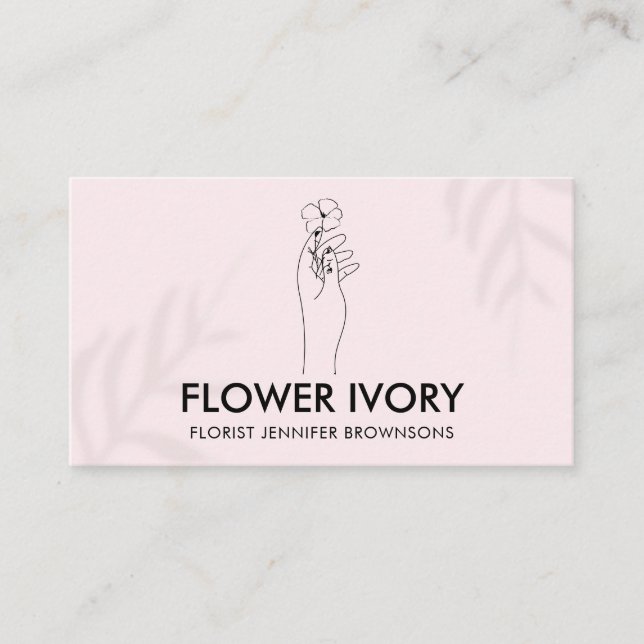 Pink Light Simple Clean Hand Hold Flower Business  Business Card (Front)
