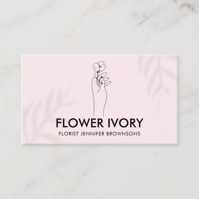 Pink Light Simple Clean Hand Hold Flower Business Card