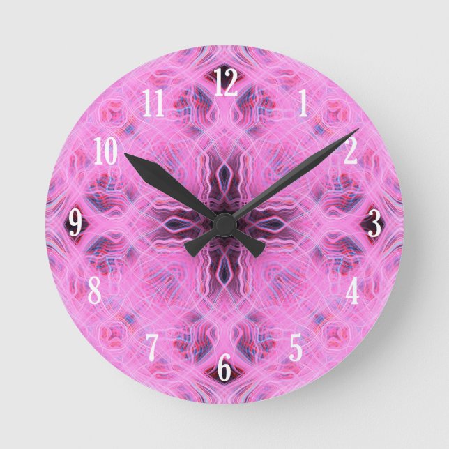 Pink light trails pattern round clock (Front)
