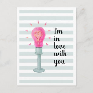 Pink Lightbulb Heart Stripes Postcard