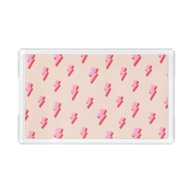 Pink Lightning Bolt Pattern Acrylic Tray (Front)