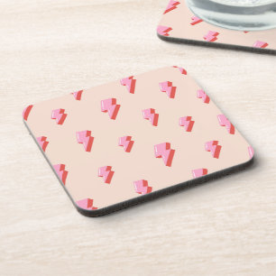 Pink Lightning Bolt Pattern Beverage Coaster