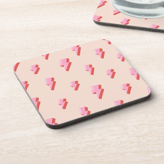 Pink Lightning Bolt Pattern Beverage Coaster (Left Side)