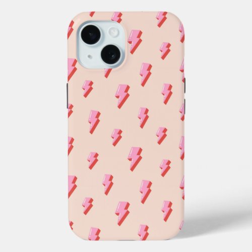 Pink Lightning Bolt Pattern iPhone 15 Case