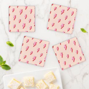 Pink Lightning Bolt Pattern Coaster Set
