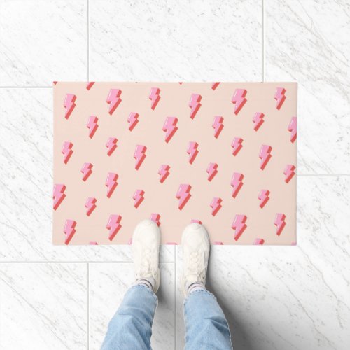 Pink Lightning Bolt Pattern Doormat
