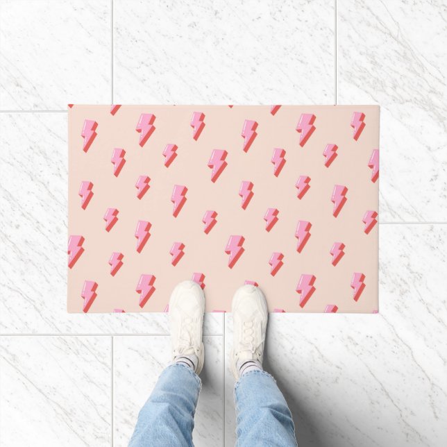 Pink Lightning Bolt Pattern Doormat (Indoor)