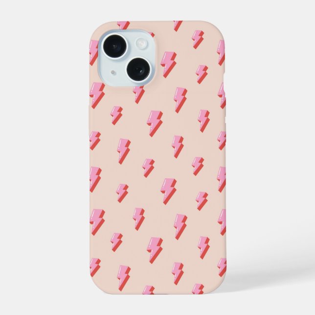 Pink Lightning Bolt Pattern iPhone 15 Case (Back)