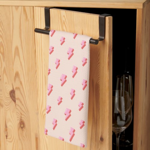 Pink Lightning Bolt Pattern Kitchen Towel