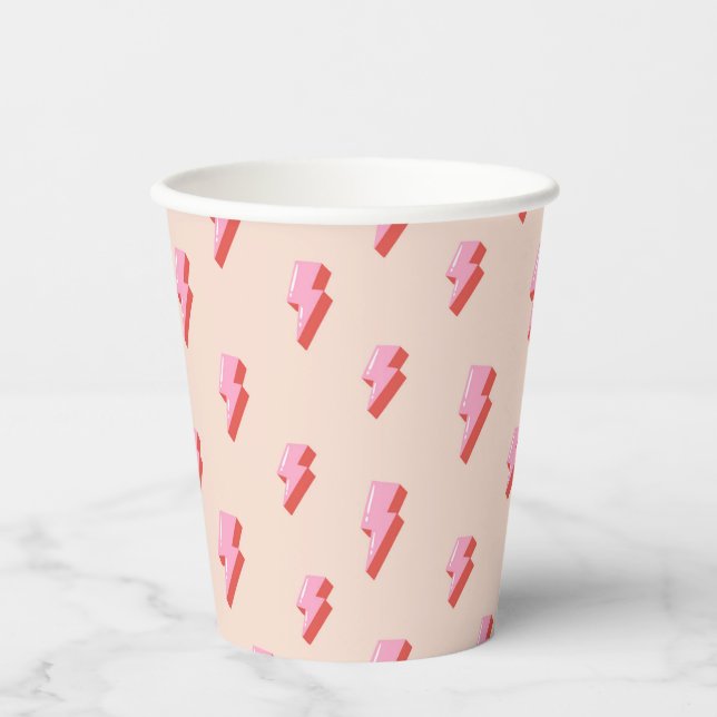 Pink Lightning Bolt Pattern Paper Cups (Front)