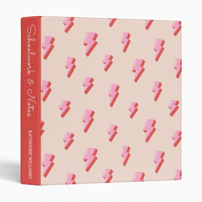 Pink Lightning Bolt Pattern | Personalized 3 Ring Binder (Front/Spine)