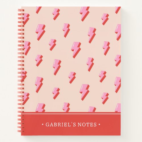 Pink Lightning Bolt Pattern  Personalized Notebook