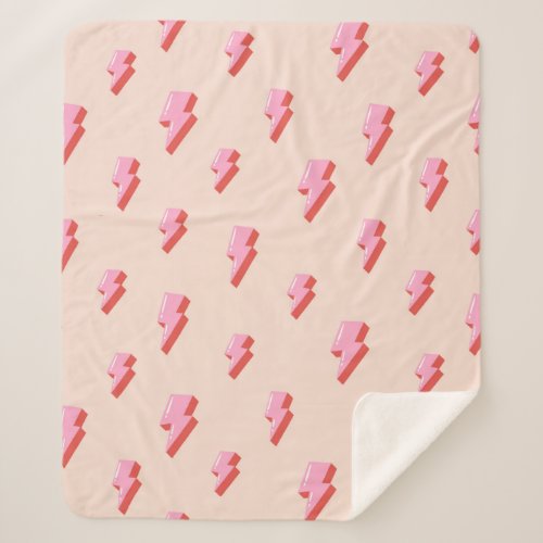 Pink Lightning Bolt Pattern Sherpa Blanket