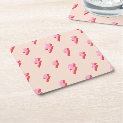 Pink Lightning Bolt Pattern Square Paper Coaster