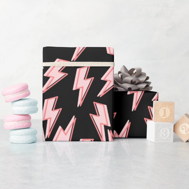 Pink Lightning Bolts Pattern Wrapping Paper (Baby Shower)