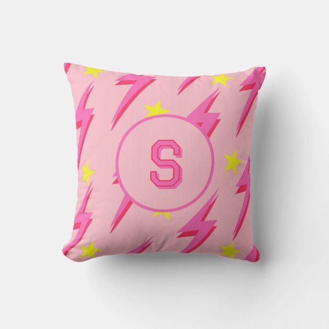Pink Lightning Stormy Sky & Thunder Flash Pattern Throw Pillow (Front)