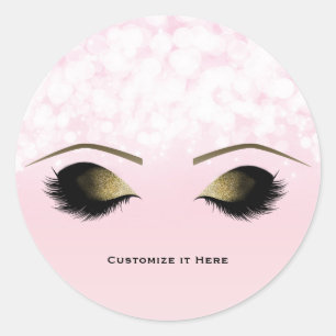 Pink Lights Glam Gold Makeup Eyelashes Sparkle Classic Round Sticker
