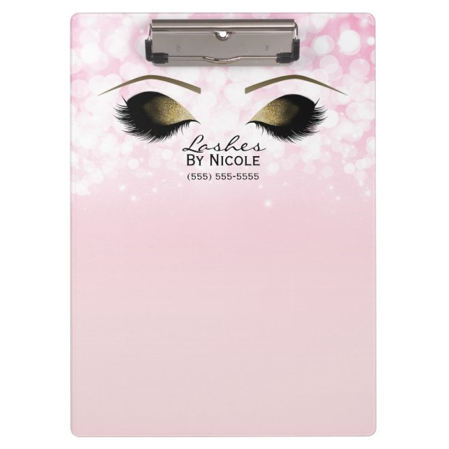 Pink Lights Gold Makeup Eyes Lashes Personalized Clipboard (Front)