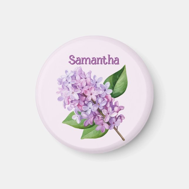 Pink Lilac Blossom Custom Name Magnet (Front)