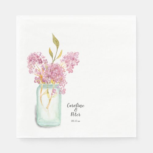 Pink Lilac Blossom Mason Jar Wedding Napkins