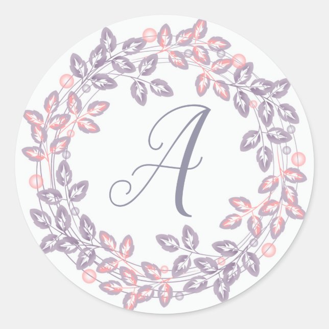 Pink, lilac, Botanical wreath, personalized Classic Round Sticker (Front)