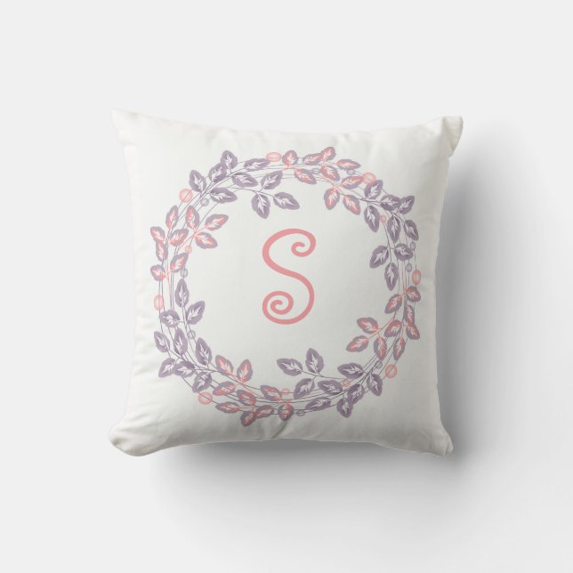 Pink, lilac, Botanical wreath, personalized Throw Pillow (Front)
