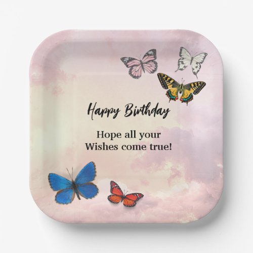 Pink Lilac Dreamy Ripped Butterfly Paper Plate