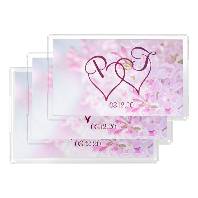 Pink lilac flowers acrylic tray (Set)