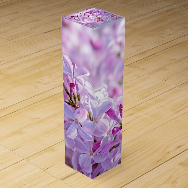 Pink lilac flowers wine gift box (Front)