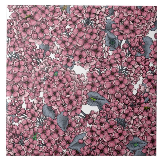Pink Lilac garden Ceramic Tile (Front)
