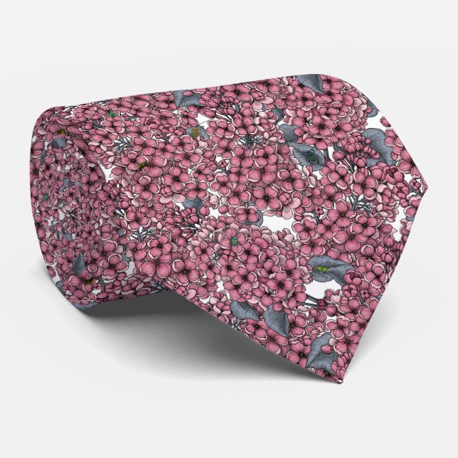 Pink Lilac garden Neck Tie (Rolled)