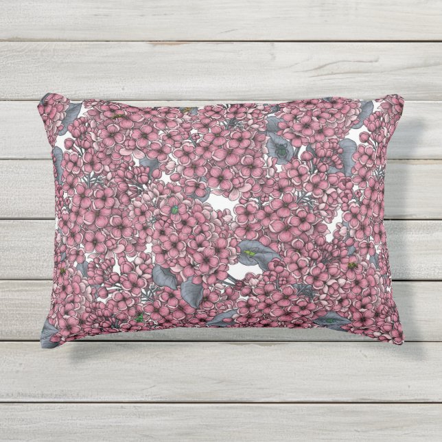 Pink Lilac garden Outdoor Pillow (Front)